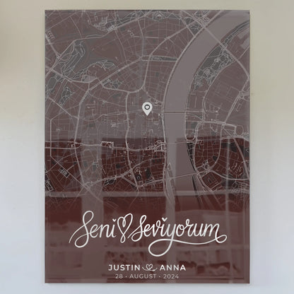 Personalisiertes Acrylglas Bild Paare Stadtkarte Seni Seviyorum
