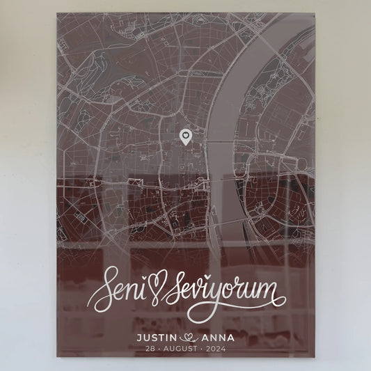 Personalisiertes Acrylglas Bild Paare Stadtkarte Seni Seviyorum