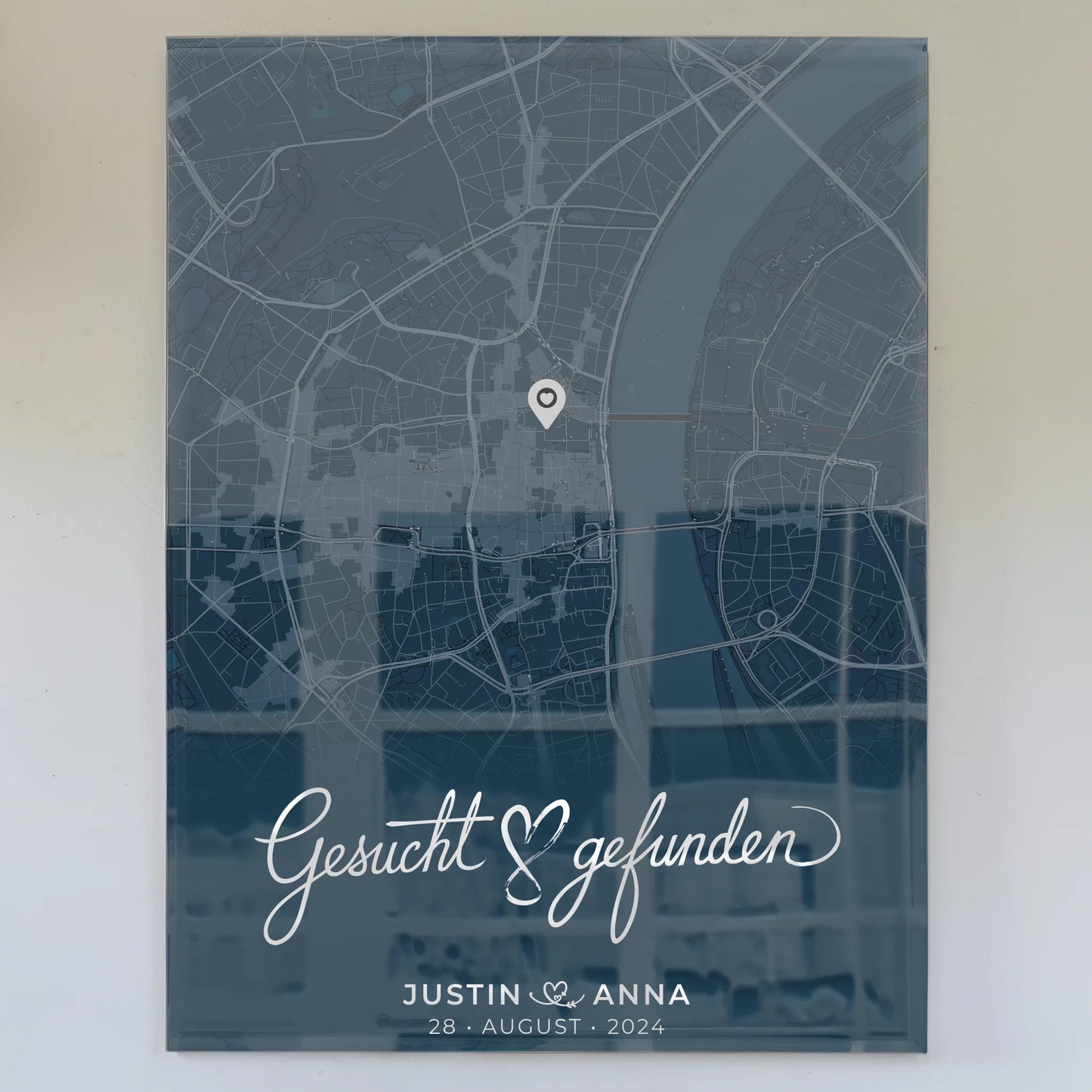 Personalisiertes Liebes Acrylglas Bild Stadtkarte Paare Blau Gesucht Gefunden