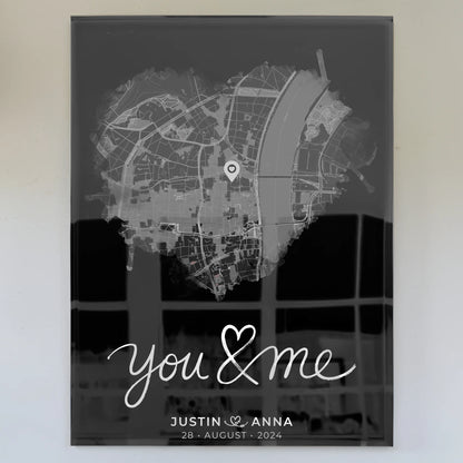 Acrylglas Bild Paare Stadtkarte Herzform You & Me Personalisiert