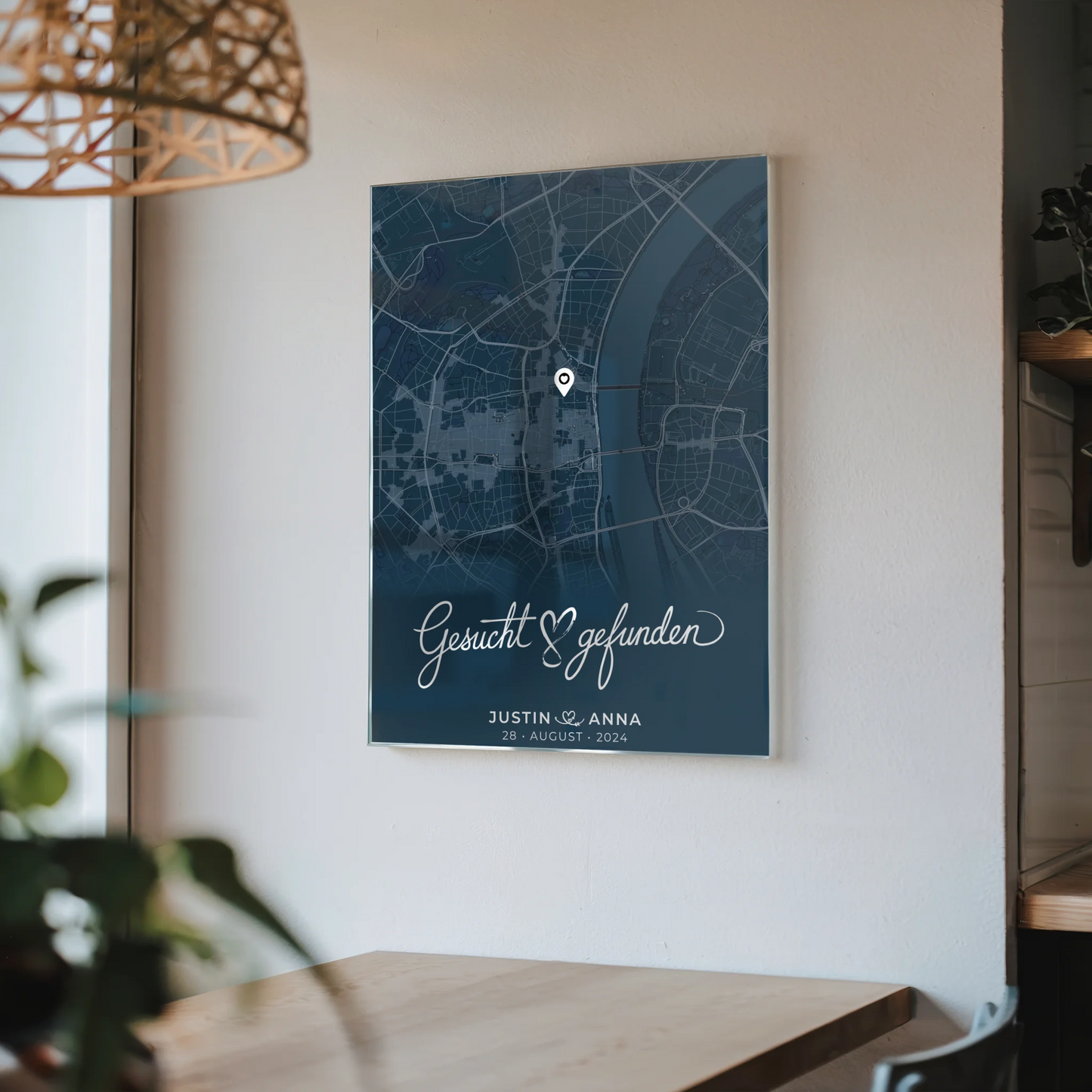 Personalisiertes Liebes Acrylglas Bild Stadtkarte Paare Blau Gesucht Gefunden