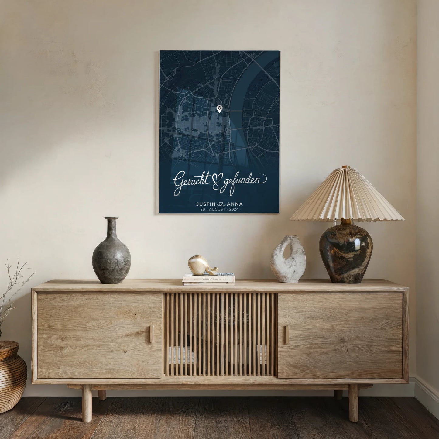 Personalisiertes Liebes Acrylglas Bild Stadtkarte Paare Blau Gesucht Gefunden