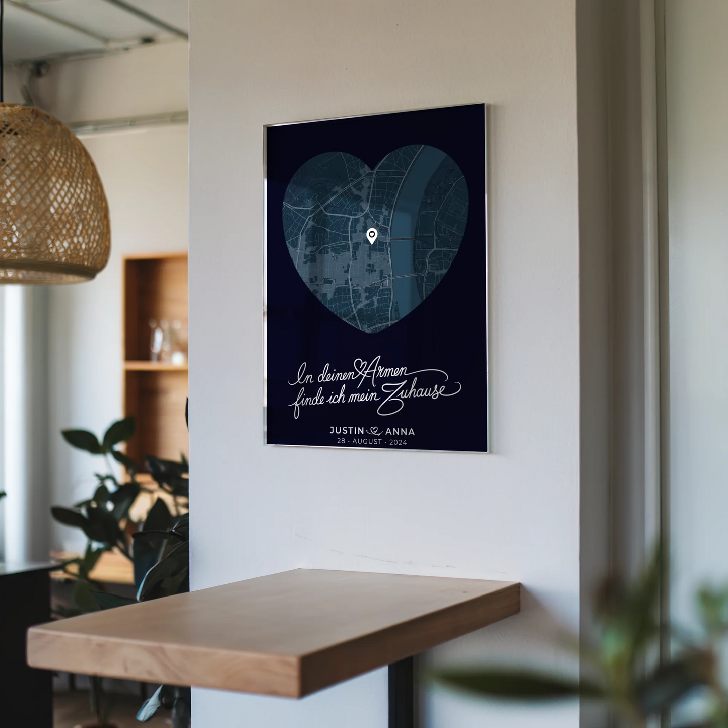 Personalisiertes Acrylglas Bild Paare Stadtkarte Herz Blau