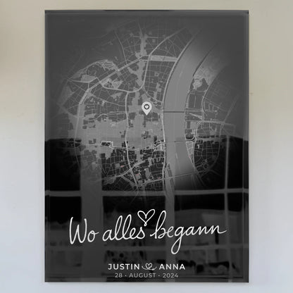 Personalisiertes Acrylglas Bild für Paare Stadtkarte Rund Wo Alles Begann