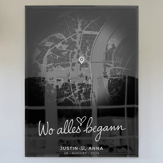 Personalisiertes Acrylglas Bild für Paare Stadtkarte Rund Wo Alles Begann