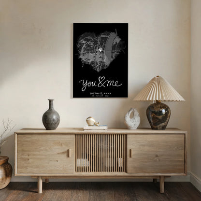Acrylglas Bild Paare Stadtkarte Herzform You & Me Personalisiert