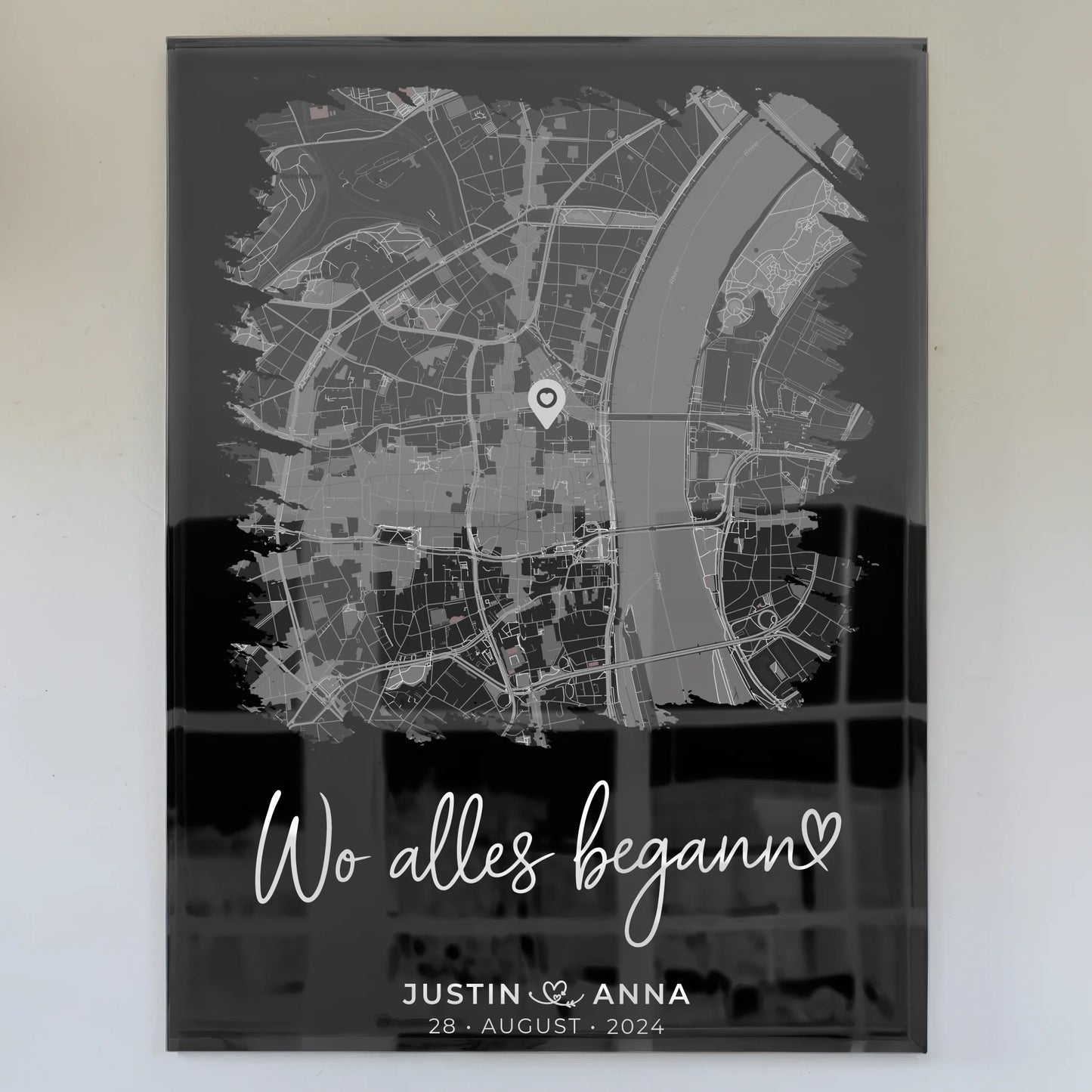 Personalisiertes Liebes Acrylglas Bild Paare Stadtkarte Pinsel-Stil Wo Alles Begann