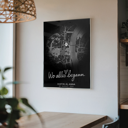 Personalisiertes Acrylglas Bild für Paare Stadtkarte Rund Wo Alles Begann