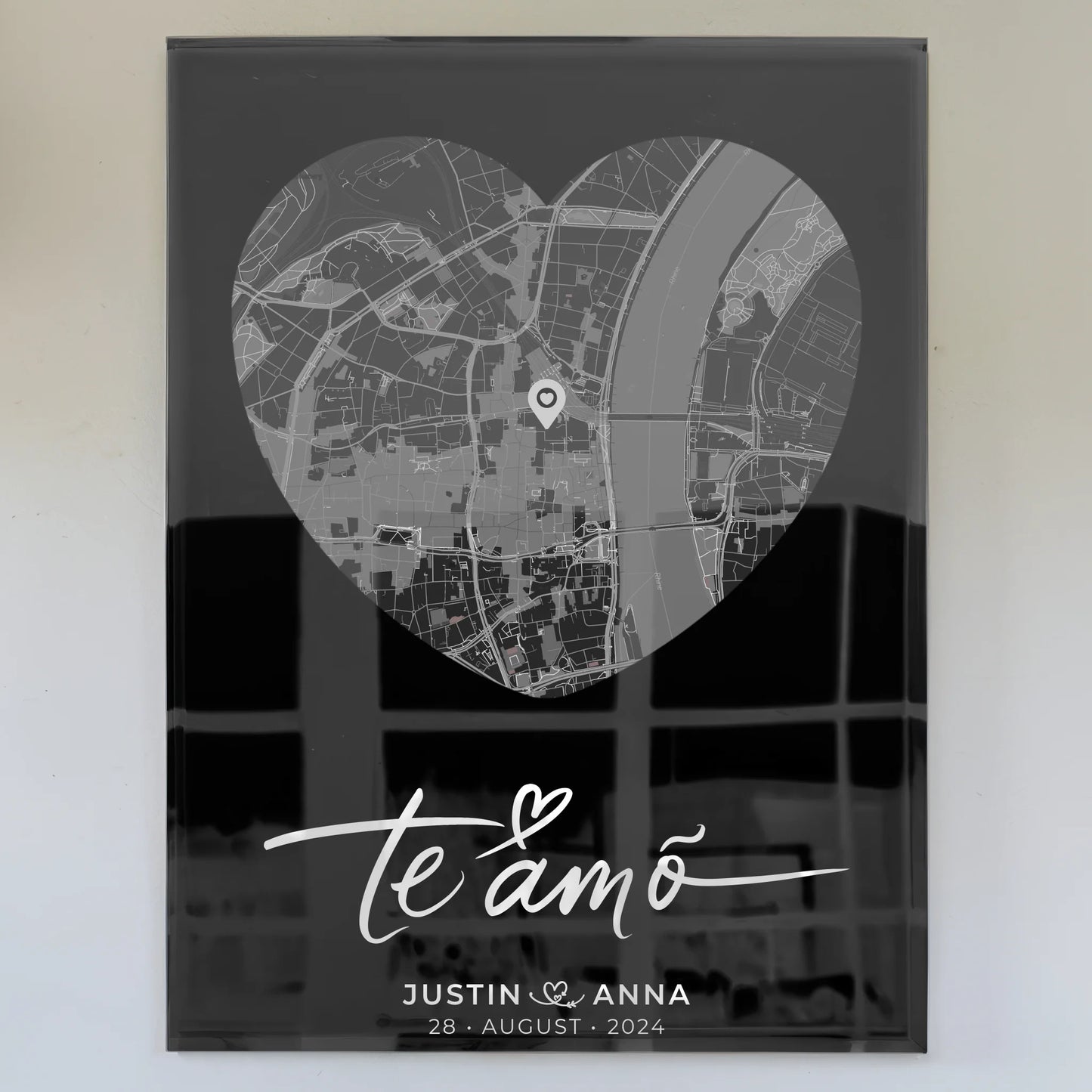 Personalisiertes Acrylglas Bild Herzform Paare Stadtkarte Te Amo