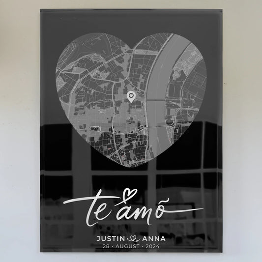 Personalisiertes Acrylglas Bild Herzform Paare Stadtkarte Te Amo