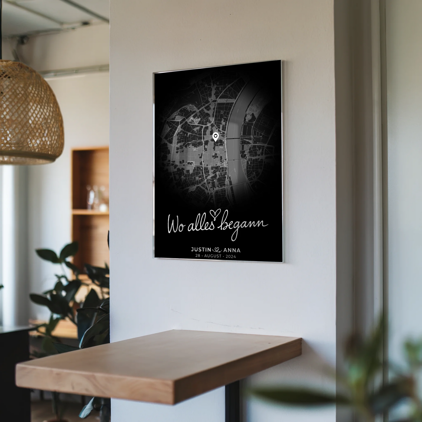 Personalisiertes Acrylglas Bild für Paare Stadtkarte Rund Wo Alles Begann