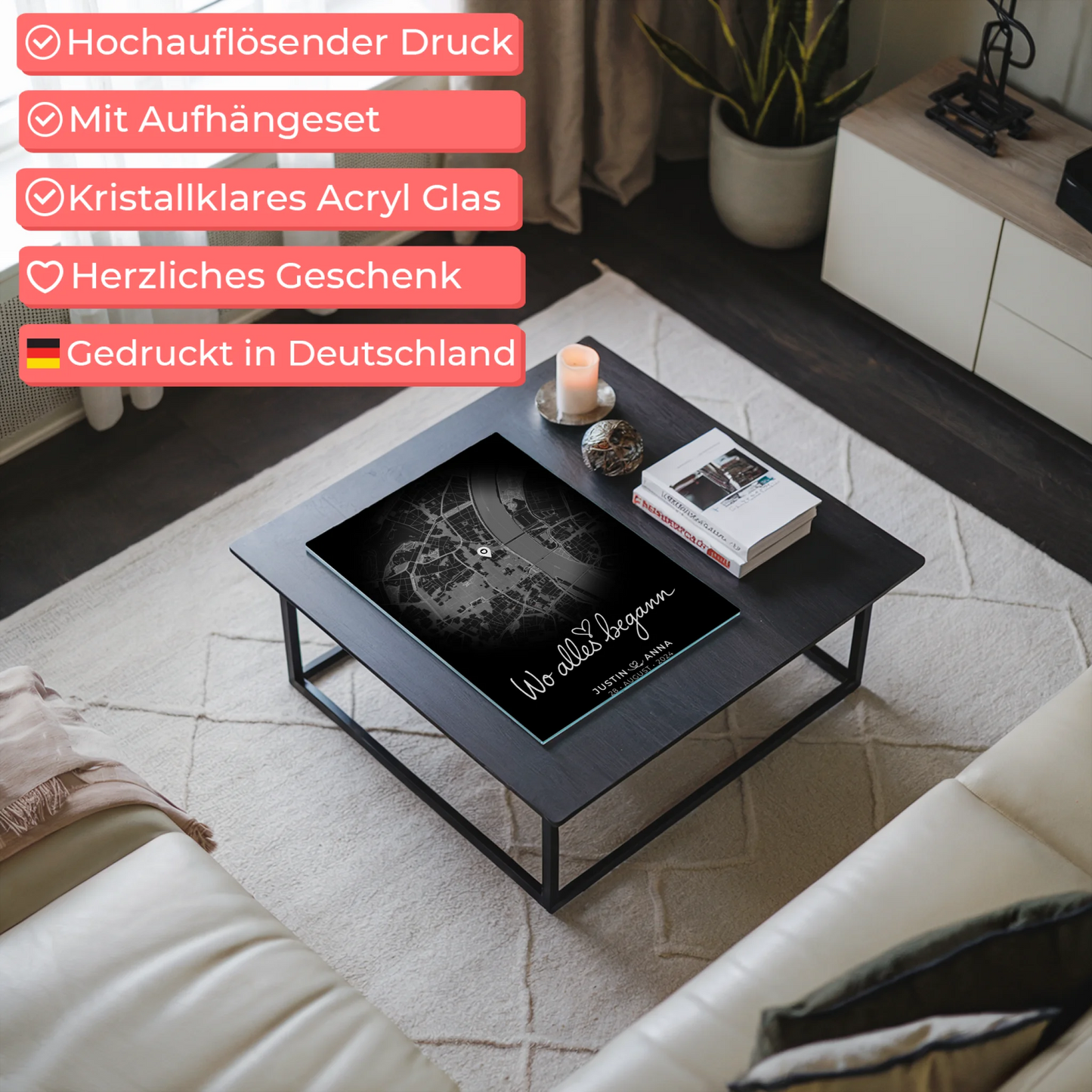 Personalisiertes Acrylglas Bild für Paare Stadtkarte Rund Wo Alles Begann