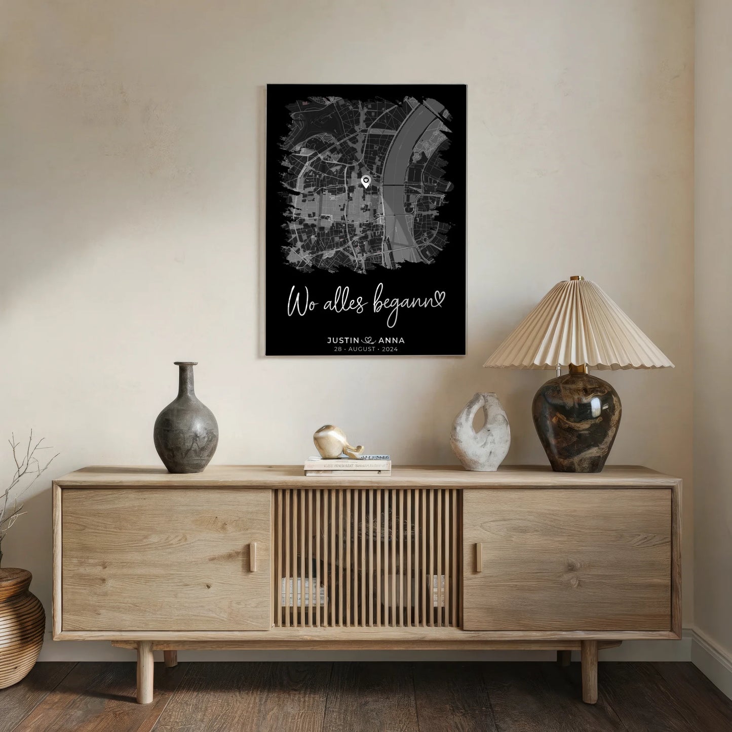 Personalisiertes Liebes Acrylglas Bild Paare Stadtkarte Pinsel-Stil Wo Alles Begann