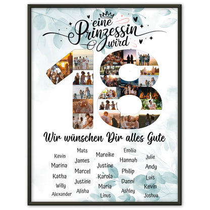 Personalisiertes Poster mit Unterschriften 18 Geburtstag Eine Prinzessin wird