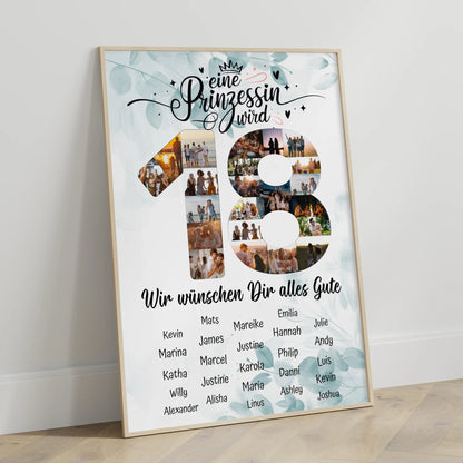 Personalisiertes Poster mit Unterschriften 18 Geburtstag Eine Prinzessin wird