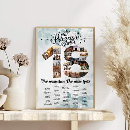 Personalisiertes Poster mit Unterschriften 18 Geburtstag Eine Prinzessin wird