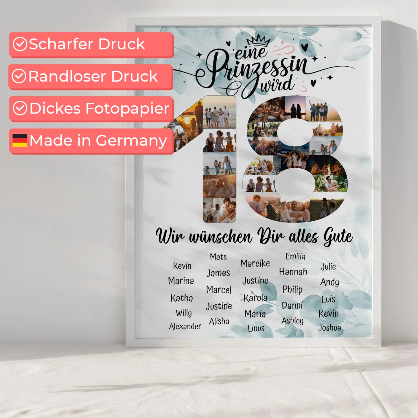 Personalisiertes Poster mit Unterschriften 18 Geburtstag Eine Prinzessin wird