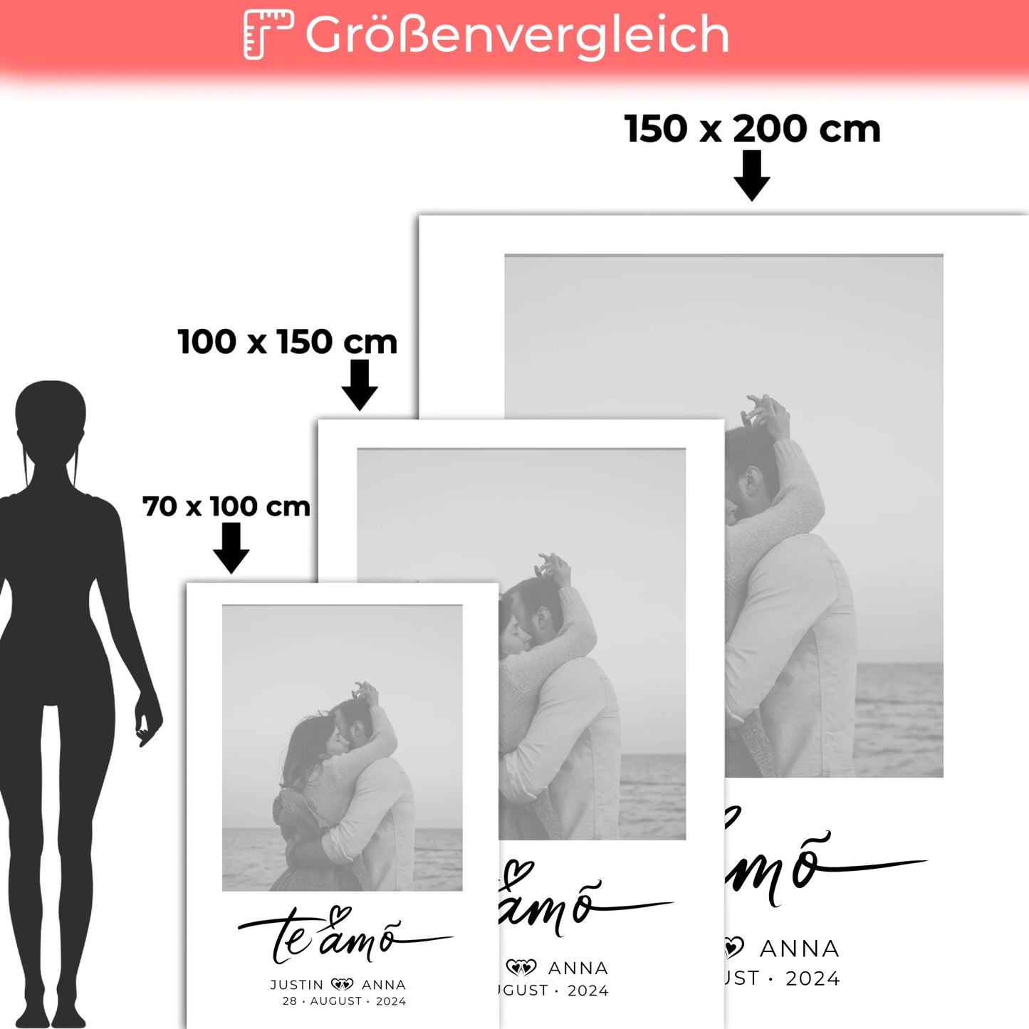 Personalisierte Foto Decke für Paare mit Namen Te Amo Black & White