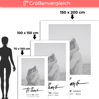 Personalisierte Foto Decke für Paare mit Namen Te Amo Black & White