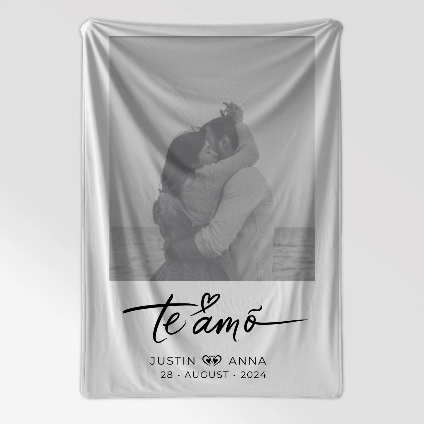Personalisierte Foto Decke für Paare mit Namen Te Amo Black & White