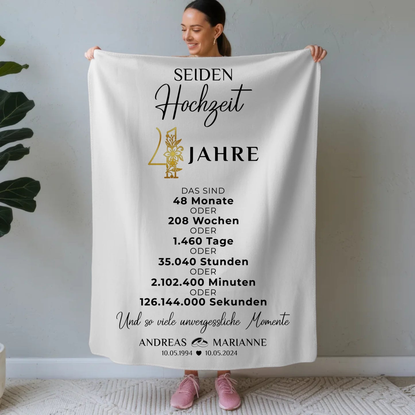 Personalisierte Decke Geschenk zur Seidenhochzeit 4 Hochzeitstag Momente