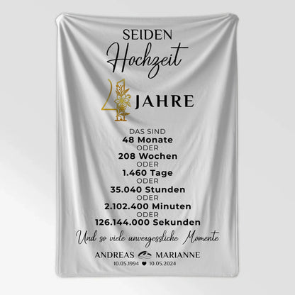 Personalisierte Decke Geschenk zur Seidenhochzeit 4 Hochzeitstag Momente