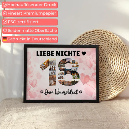 Personalisiertes Poster mit Wunschtext zum 18 Geburtstag Nichte