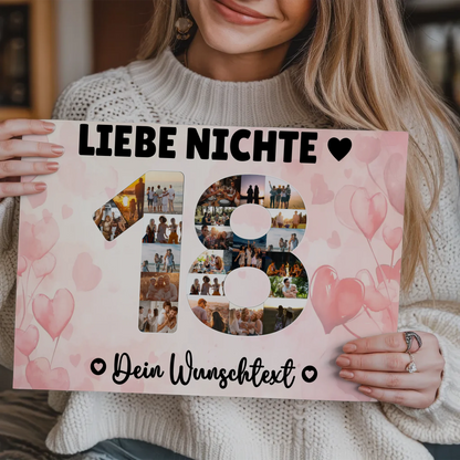 Fotoboard Poster magnetisch mit Wunschtext 18 Geburtstag Nichte