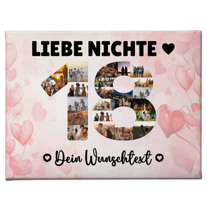 Personalisierte Fotoleinwand Wunschtext 18 Geburtstag Nichte