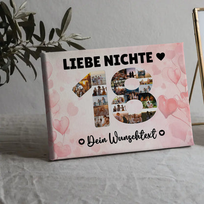 Personalisierte Fotoleinwand Wunschtext 18 Geburtstag Nichte