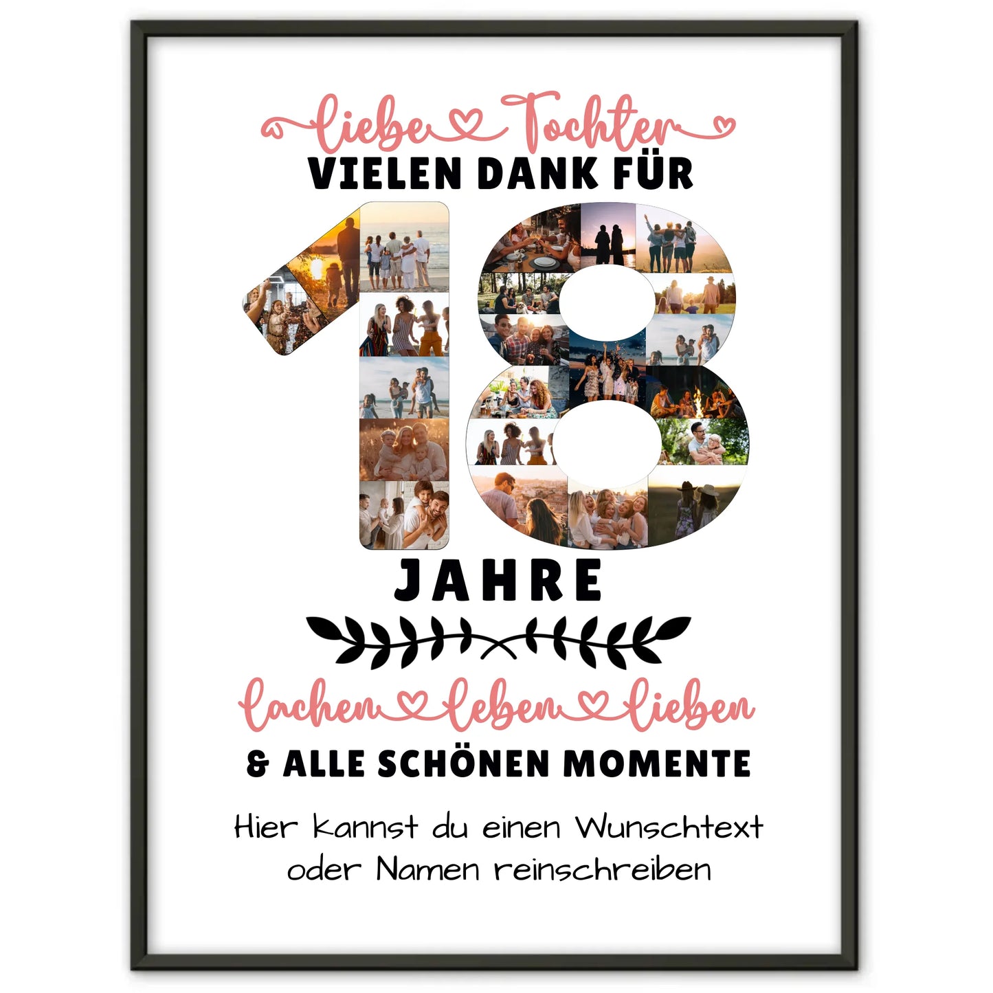 Personalisiertes Poster für Tochter zum 18 Geburtstag mit Fotos und Wunschtext