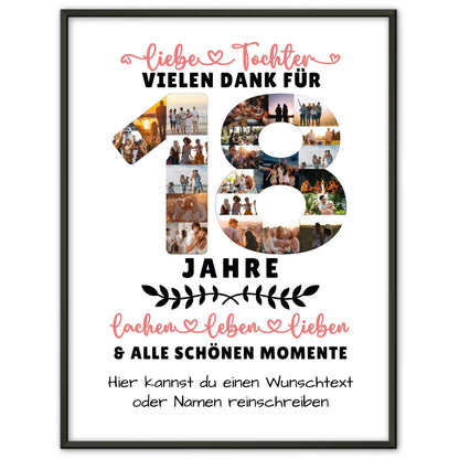 Personalisiertes Poster für Tochter zum 18 Geburtstag mit Fotos und Wunschtext