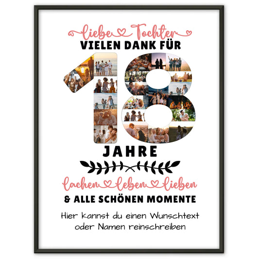 Personalisiertes Poster für Tochter zum 18 Geburtstag mit Fotos und Wunschtext