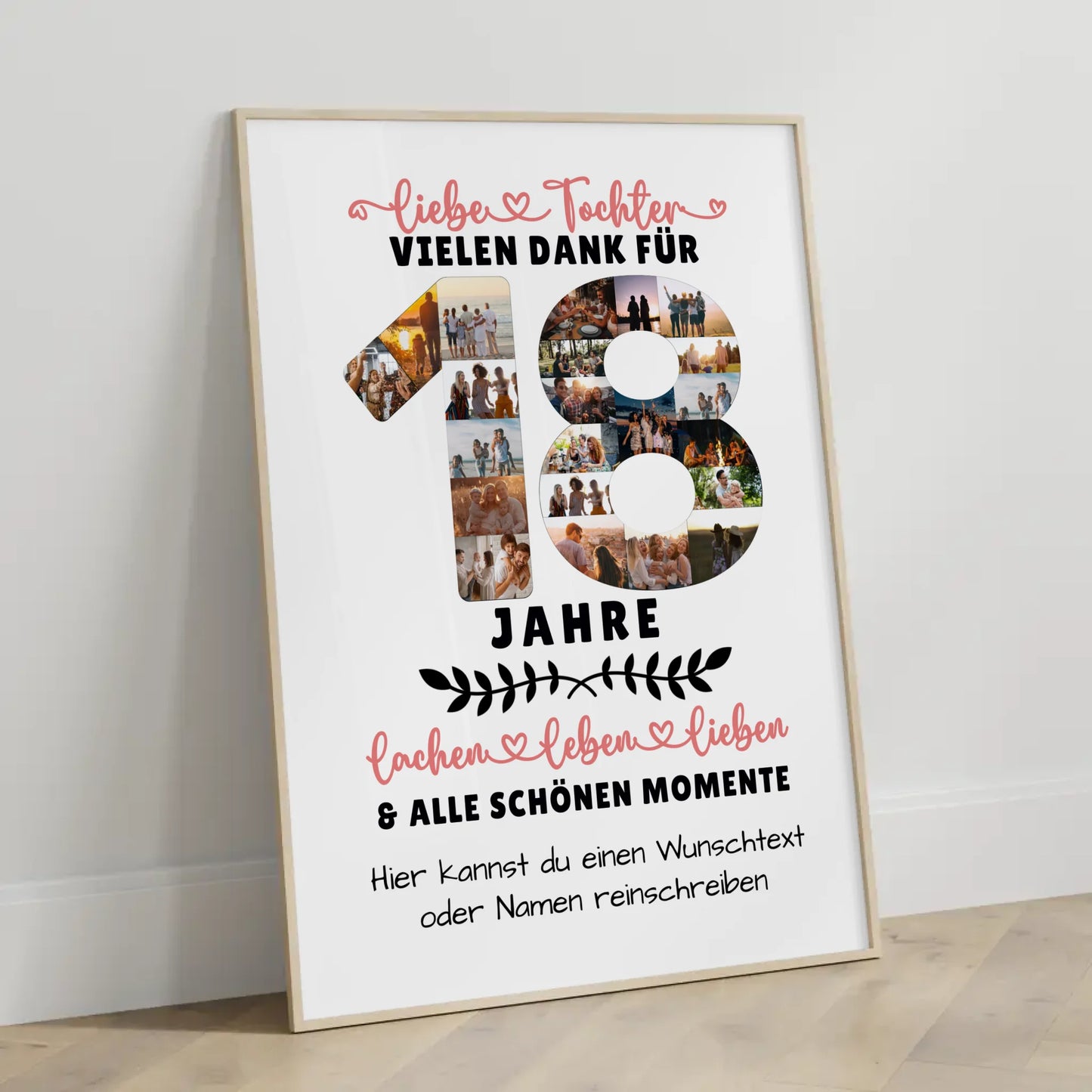 Personalisiertes Poster für Tochter zum 18 Geburtstag mit Fotos und Wunschtext