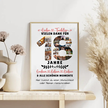 Personalisiertes Poster für Tochter zum 18 Geburtstag mit Fotos und Wunschtext