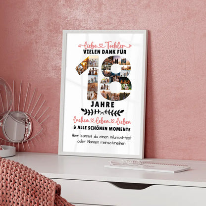 Personalisiertes Poster für Tochter zum 18 Geburtstag mit Fotos und Wunschtext