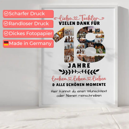 Personalisiertes Poster für Tochter zum 18 Geburtstag mit Fotos und Wunschtext