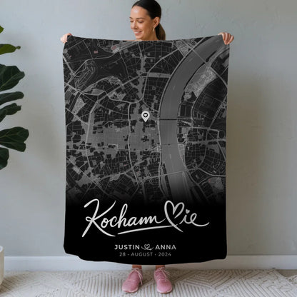 Personalisierte Decke Paare Stadtkarte Schwarz Kocham Cie Wo alles begann