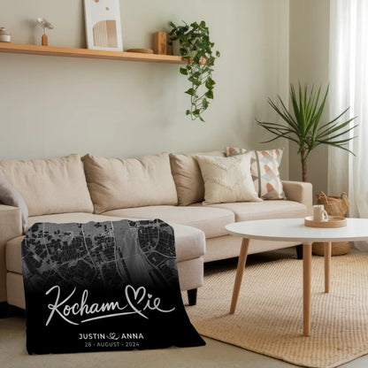 Personalisierte Decke Paare Stadtkarte Schwarz Kocham Cie Wo alles begann