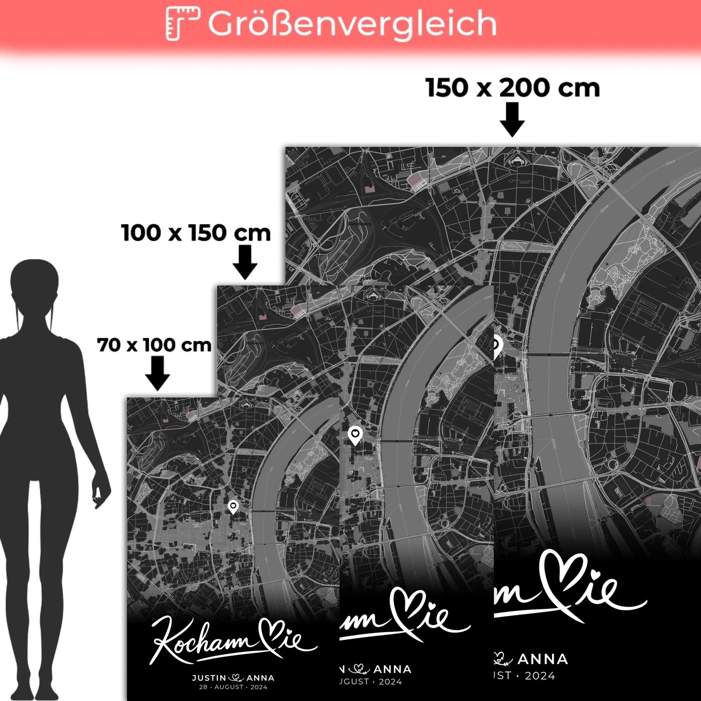 Personalisierte Decke Paare Stadtkarte Schwarz Kocham Cie Wo alles begann