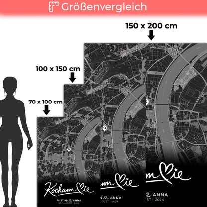 Personalisierte Decke Paare Stadtkarte Schwarz Kocham Cie Wo alles begann