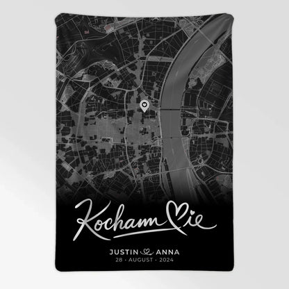 Personalisierte Decke Paare Stadtkarte Schwarz Kocham Cie Wo alles begann