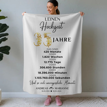 Personalisierte Decke Geschenk zur Leinenhochzeit 35 Hochzeitstag Momente