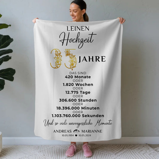 Personalisierte Decke Geschenk zur Leinenhochzeit 35 Hochzeitstag Momente