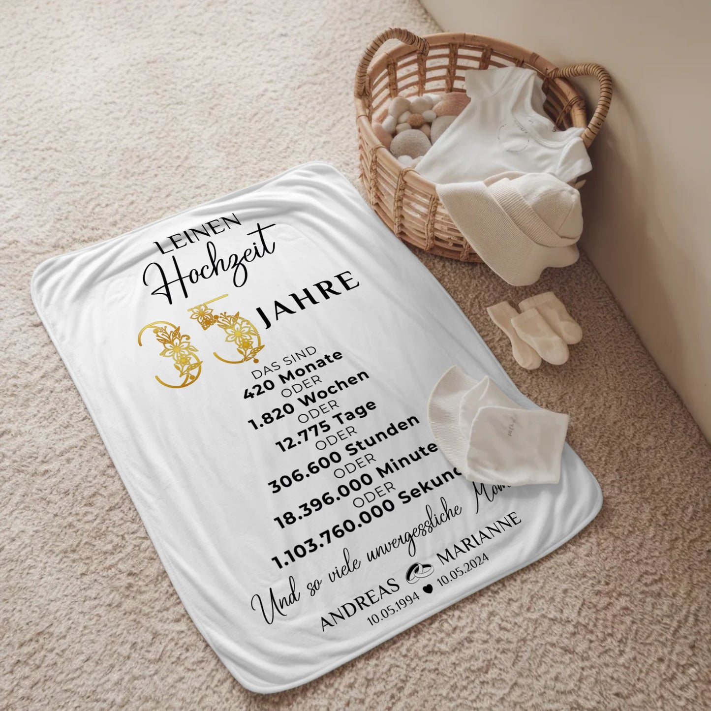 Personalisierte Decke Geschenk zur Leinenhochzeit 35 Hochzeitstag Momente