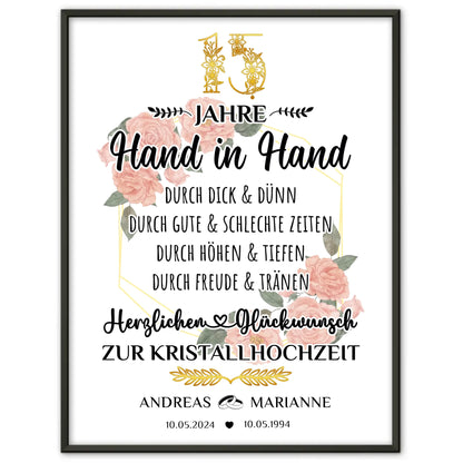 Personalisierte Poster Geschenk zum 15 Hochzeitstag zur Kristallhochzeit