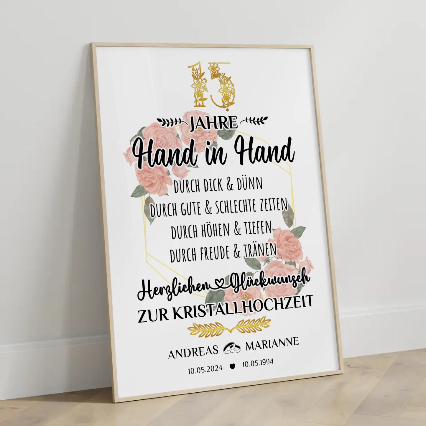 Personalisierte Poster Geschenk zum 15 Hochzeitstag zur Kristallhochzeit