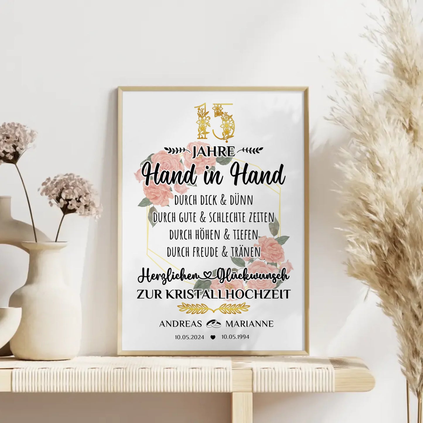 Personalisierte Poster Geschenk zum 15 Hochzeitstag zur Kristallhochzeit