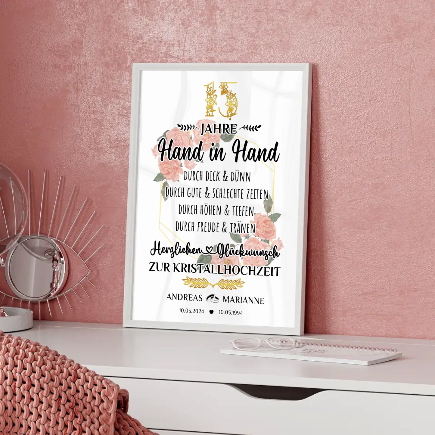 Personalisierte Poster Geschenk zum 15 Hochzeitstag zur Kristallhochzeit
