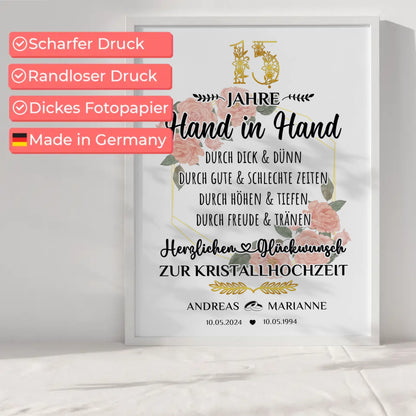 Personalisierte Poster Geschenk zum 15 Hochzeitstag zur Kristallhochzeit